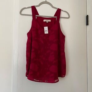 NWT Loft Red Floral Burnout Top Strap Tank Blouse Small Petite SP